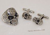 mtj022 Sterling Silver Skull Design Cufflinks &Ring Men's Jewelry Set