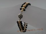 pbr006 4mm black agate with potato shape pearls bracelets