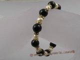 pbr010 6-7mm potato shape white pearls bracelets with 10mm black agate beads