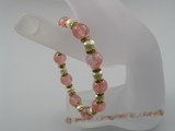 pbr014 6-7mm potato shape white pearls bracelets with 10mm watermelon stone beads