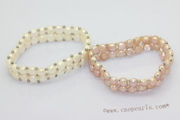 pbr023 hand knitted Two-Strand cultured Freshwater Pearl stretch bracelet,
