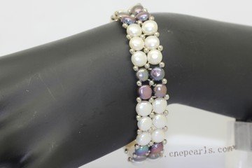 pbr023 hand knitted Two-Strand cultured Freshwater Pearl stretch bracelet,