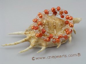 pbr031 6-7mm orange smooth on both side cultured pearls bracelets