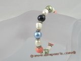 pbr058 7-8mm white rice shape pearl stretchly bracelet with shell pearl beads