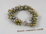 pbr059 three strands twisted 6-7mm nugget mixed with side dirlled pearl bracelet