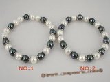 pbr166 8mm black and white south sea shell pearl flexible bracelet in wholesale
