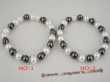 pbr166 8mm black and white south sea shell pearl flexible bracelet in wholesale