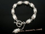 pbr173 Elegant White rice Pearl & Silver fitting Bali Bracelet