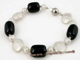 pbr194 White freshwater coin pearl & tubby agate bracelet on sale