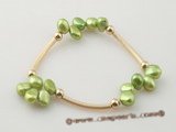 Fashion Gold plated 7-8mm nugget pear elastic bracelet in green color 