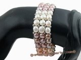 pbr243 Hand knitted multicolor Freshwater Pearl stretch bracelet in triple strand