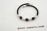 pbr248 Fashion potato pearl and black agate Black rubber cord bracelet