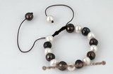 pbr265 Fancy design 9.5-10.5mm black and white whorl pearl adjustable bracelet