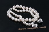 pbr287 Double rows cultured pearl bracelet with 925silver heart charm