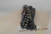 pbr289 Eight strands mix size black cultured pearl stretch elastic bracelet