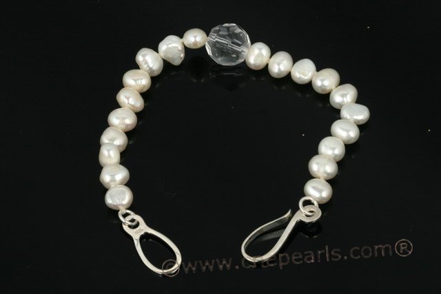 pbr298 Designer 8-9mm white nugget pearl and crystal bracelet