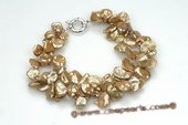 pbr316 Double Strands Champagne Keshi Pearl Twisted Bracelet