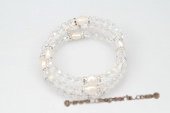 pbr327 Triple Rows Faceted Crystal and Nugget Pearl Wire Bangle Bracelet