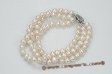 pbr350 6-7mm white Cultured Freshwater potato Pearl Bracelet, 3 Strand