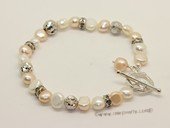 pbr371 Classic Hand knotted Nugget pearl Sterling Silver Bracelet