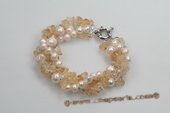pbr374 Hand knotted Potato pearl Bracelet with Topaz Beads
