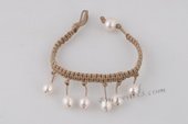 Pbr384 Hand Kintted Cord Bracelet with 9-10mm Rice shape pearl