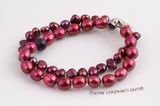 Pbr397 Two strands wine red color freshwater cultured pearl bracelet