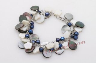 Pbr399 Hand Crafted Potato Pearl and Shell Bead Bracelet