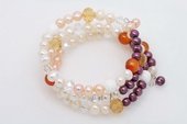 Pbr402 Colorful Cultured Pearl& Gemstone Flexible Bangle Bracelet
