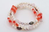 Pbr403 Lovely Cultured Pearl& Gemstone Stretch Wire Bangle Bracelet