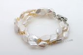 Pbr416 Hand Crafted Triple Strands Freshwater Coin Pearl Bracelet
