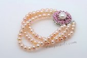 Pbr419 Hand Strung Three Rows Pink Freshwater Potato Pearl Bracelet