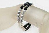 Pbr421 Double Rows Multi Color Potato Pearl Elastic Bracelet