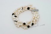 Pbr431 Triple Strand White Pearl Bracelet with Synthetic Smokey Quartz