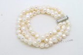 Pbr434 Hand Knotted White Pearl Triple Strands Bracelet