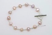 Pbr435 Elegant Purple Cultured Pearl Bracelet with Sterling Silver Pipe