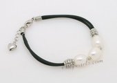 Pbr447 Braided Leather 9-10mm Freshwater Rice Pearl Bracelet