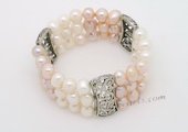 Pbr450 Dazzling Three Rows Potato Pearl Elastic Bracelet