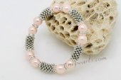 pbr457 Designer Pink Round Shell Pearl Stretchy Bracelet