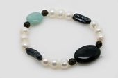 pbr467 Lovely Freshwater Pearl Bracelet with Jasper & Smoky Quartz