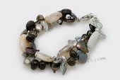 pbr469 Freshwater Pearl Bracelet with Agate & Smoky Quartz