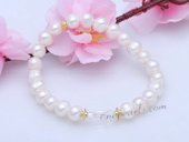 pbr477 Charming Cultured Potato Pearl& Crystal Stretchy Bracelet