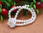 Pbr479 Double Rows Potato Pearl Stretch Bracelet with Flower Zircon