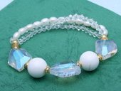Pbr482 Enhanced Cultured Pearl and Crystal Stretch Bracelet