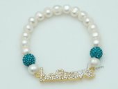 pbr488 Freshwater Pearl Elastic Bracelet with "believe" charm