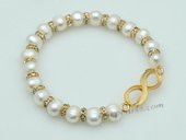 pbr489 Freshwater Pearl Elastic Bracelet with Silver toned charm