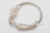 pbr491 White Seed Pearl& Crystal Sterling Silver Stretchy Bracelet