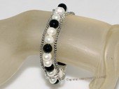 Pbr494 Fashion white  Freshwater Pearl silver tone beads Chain  stretch  Bracelet