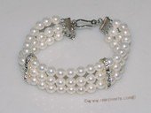 pbr496  Hand Knotted  Three Rows 6mm White Sea Shell Pearl Bracelet
