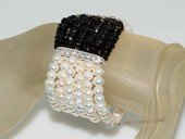 pbr499  multi-strand cuff white potato pearl with man made crystal stretch bracelet